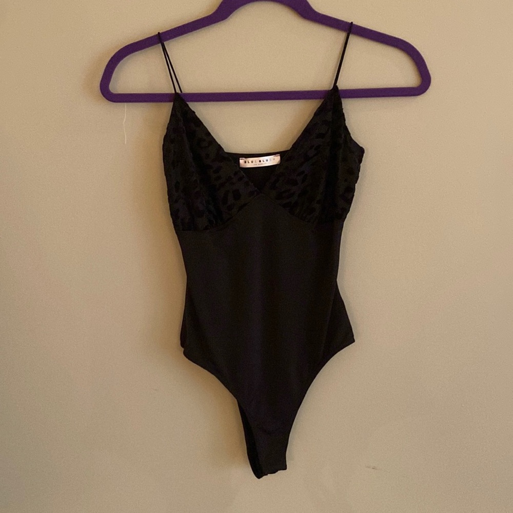 Black Cami Bodysuit with Cheetah Print detailing